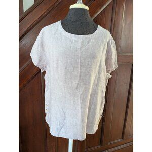 Cynthia Rowley Lilac Short Sleeve 100% Linen Top Side Button Details Size 1X